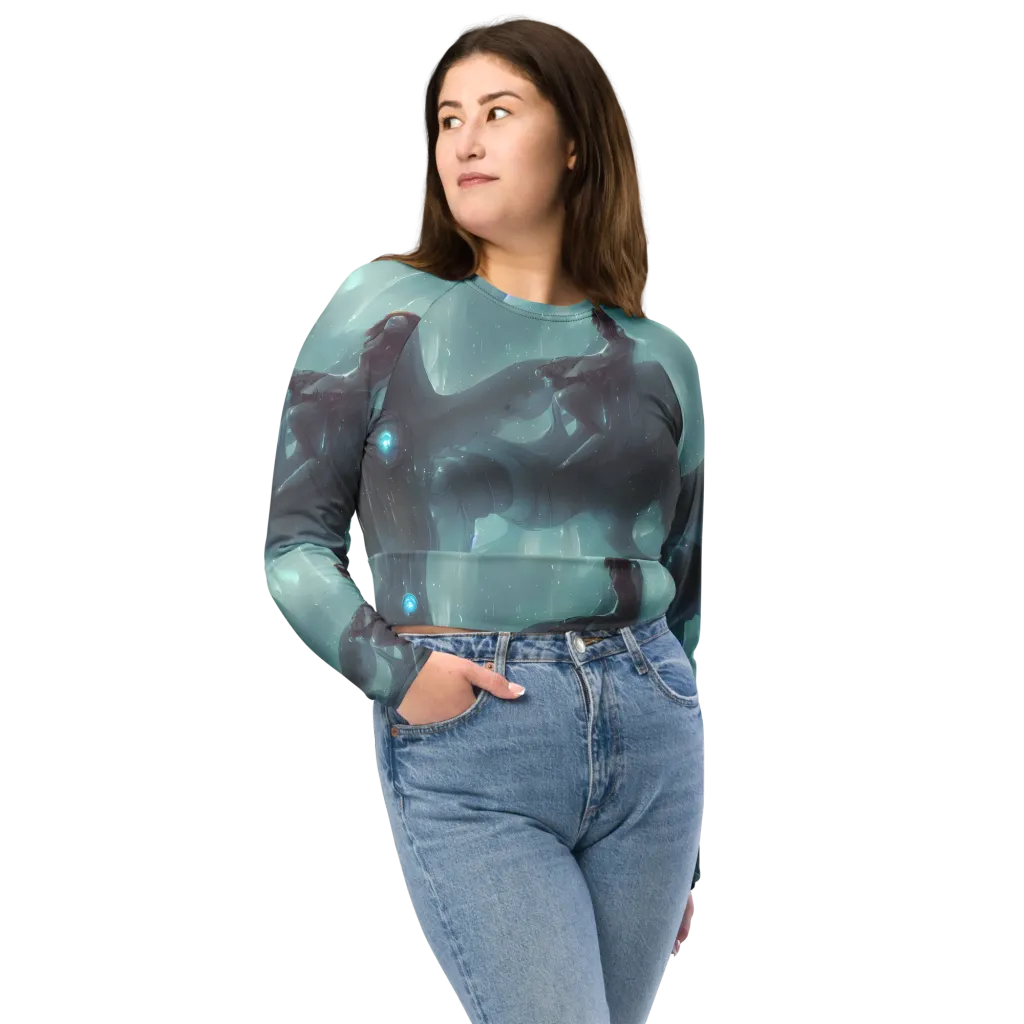 Liquid Serenity on Long Sleeve Crop Top — Front