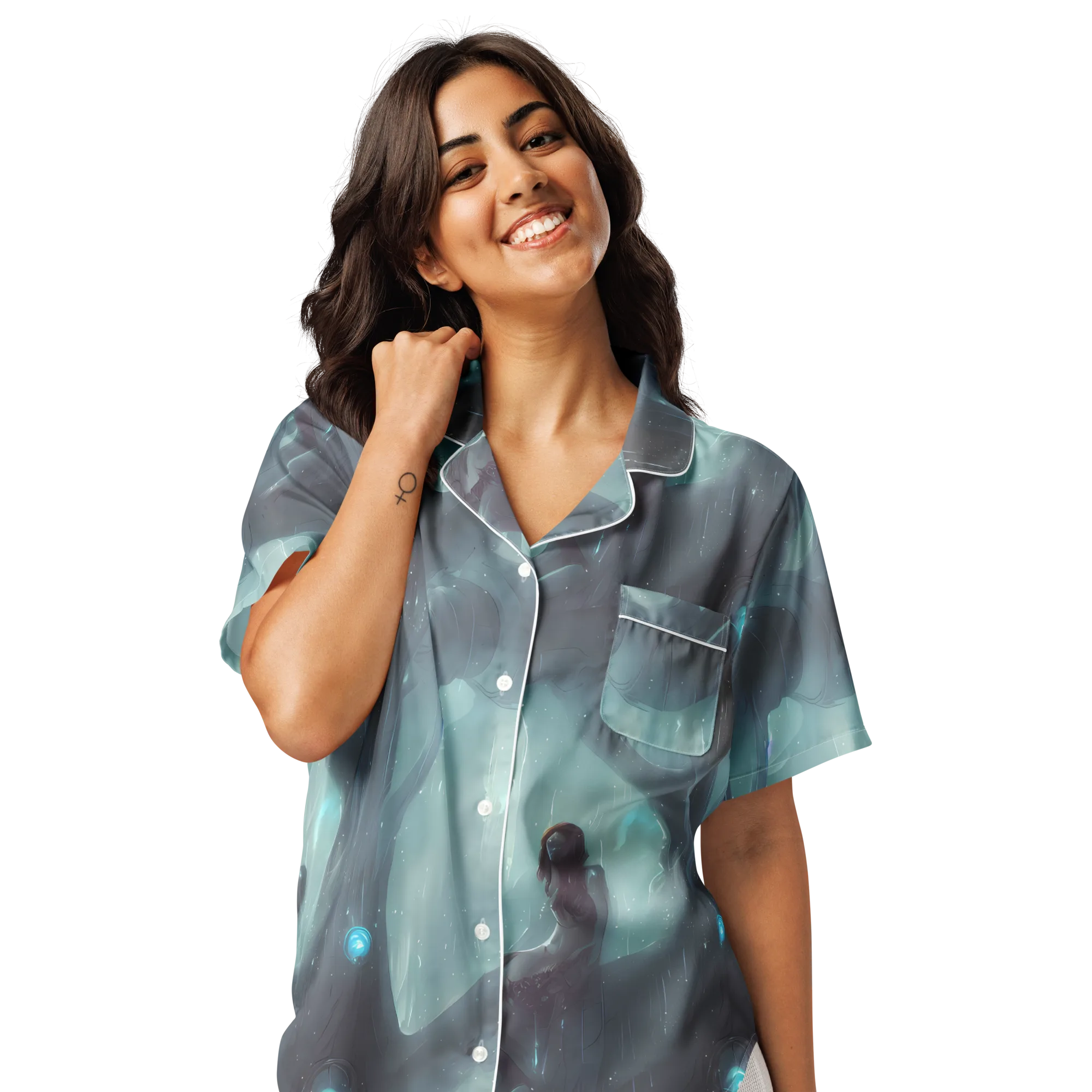 Liquid Serenity on Women's Short Sleeve Pajama Top — Front