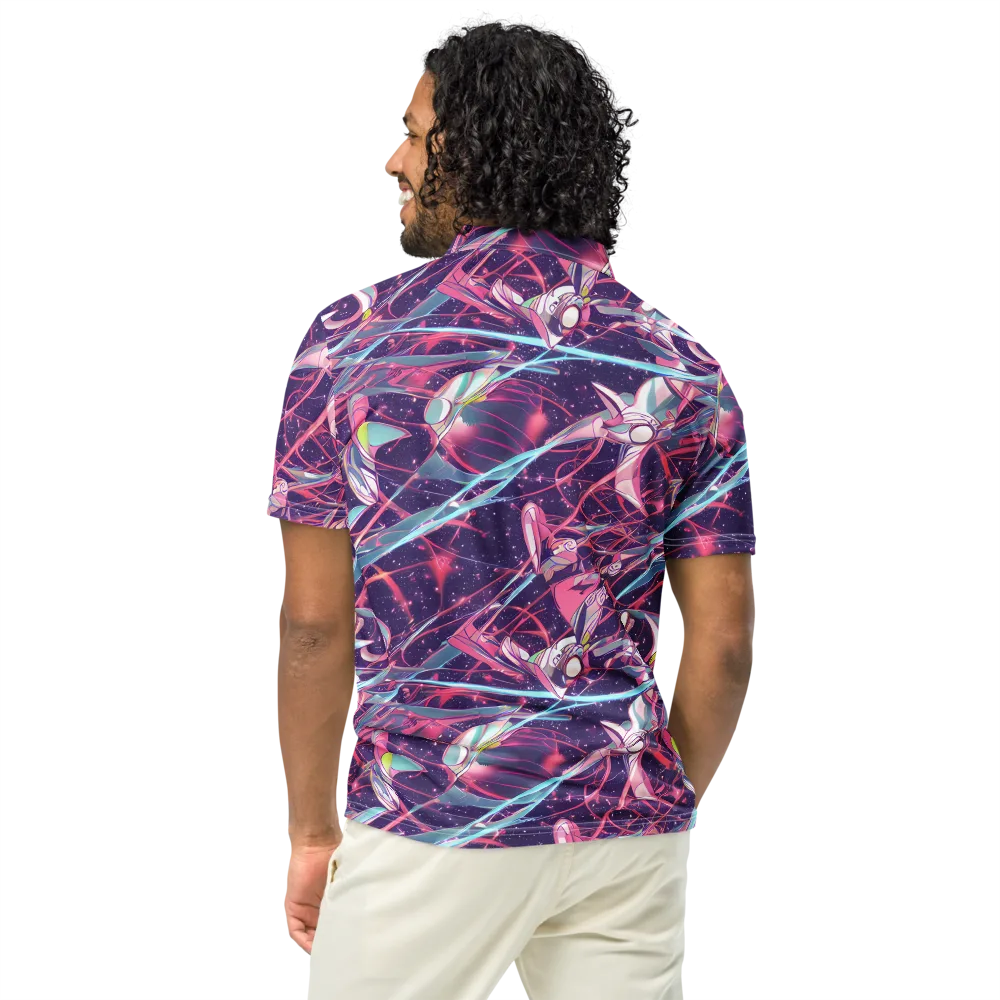 Neo-Tokyo Twirl on Men's Slim Fit Polo Shirt — Back