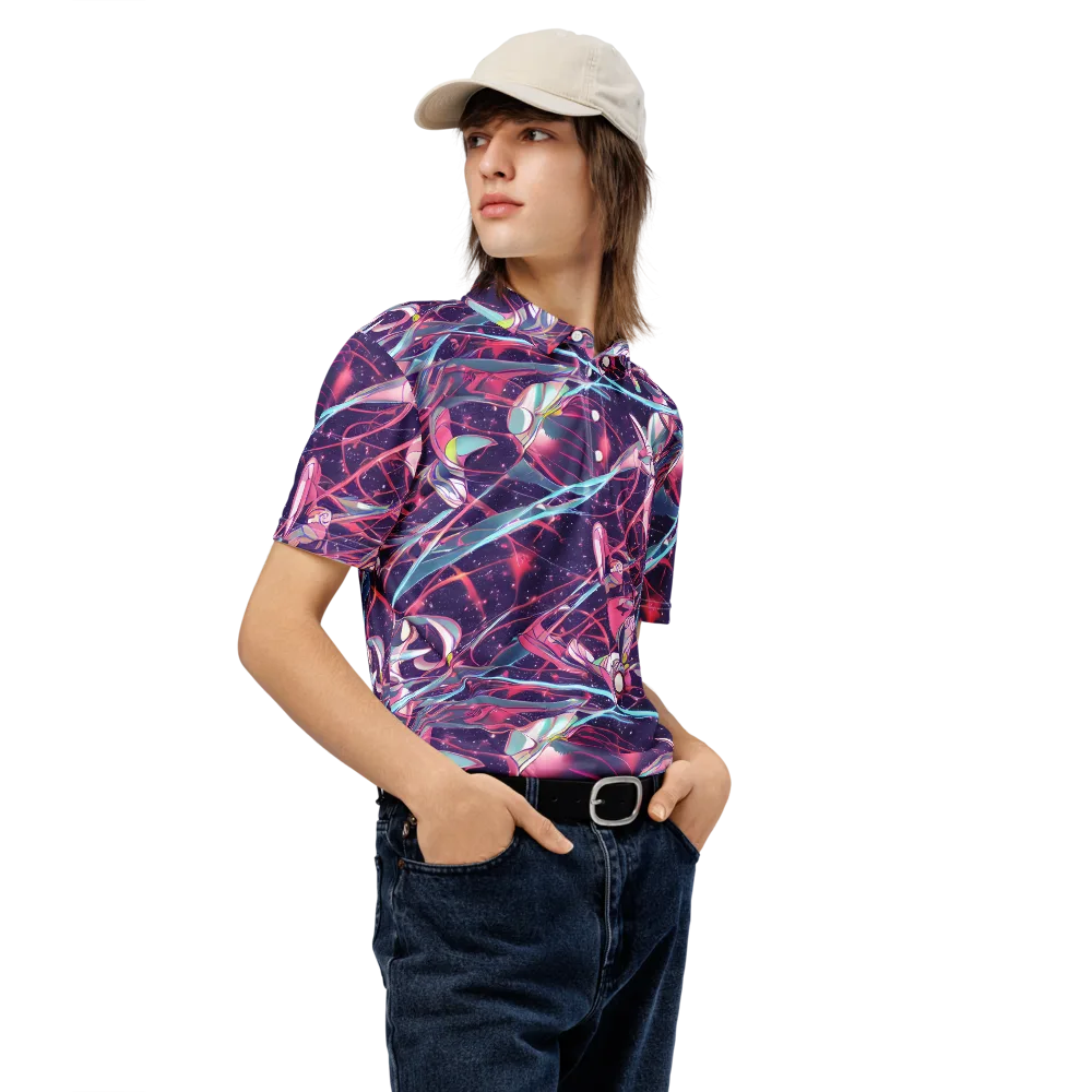 Neo-Tokyo Twirl on Men's Slim Fit Polo Shirt — Right Front