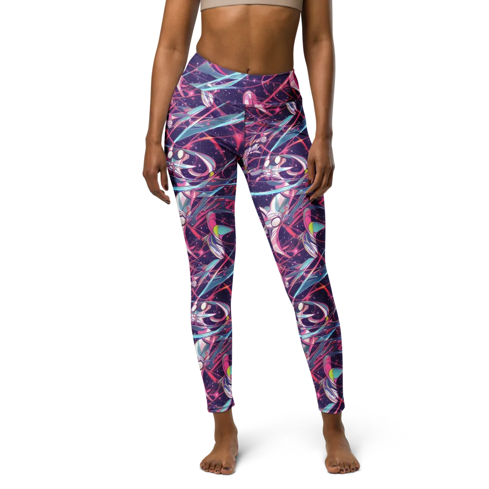 Neo-Tokyo Twirl on Yoga Leggings — Front