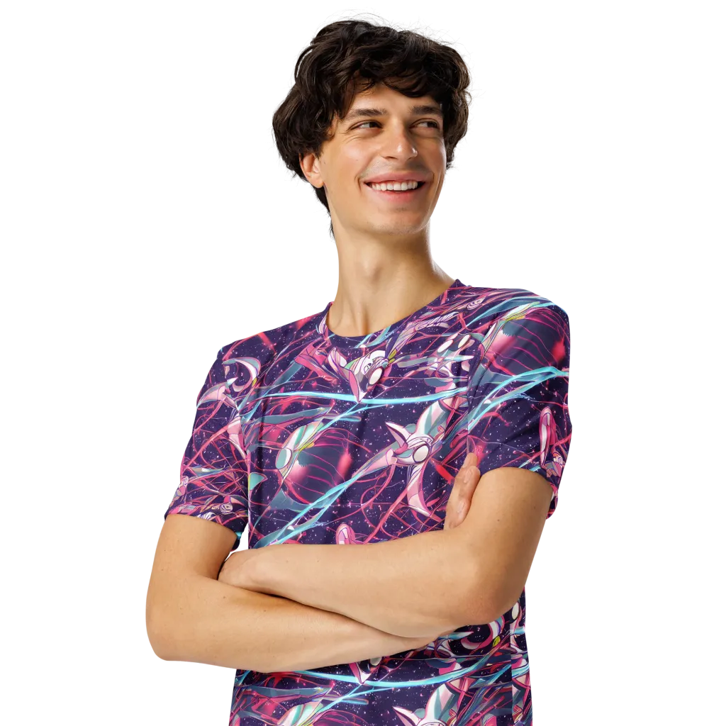 Neo-Tokyo Twirl on Men's Crew Neck T-Shirt — Left Front