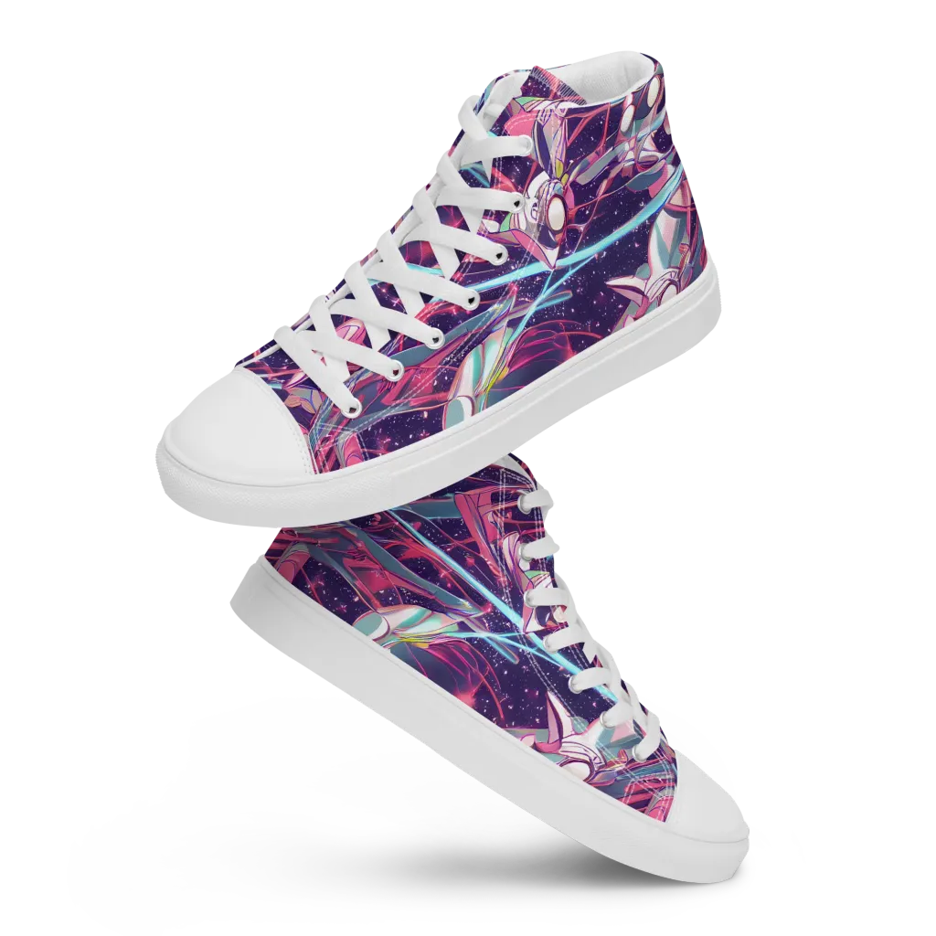 Neo-Tokyo Twirl on Men's High Top Canvas Shoes — Front
