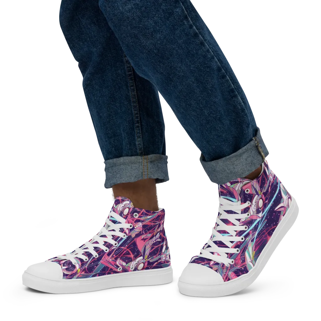 Neo-Tokyo Twirl on Men's High Top Canvas Shoes — Left