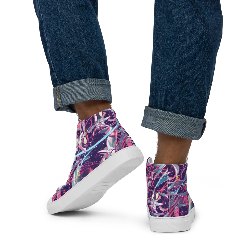 Neo-Tokyo Twirl on Men's High Top Canvas Shoes — Back