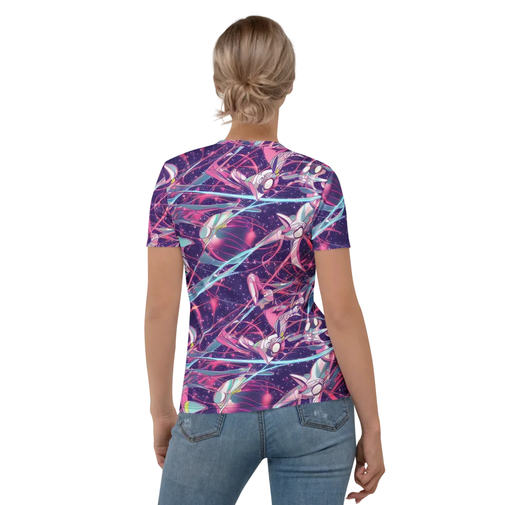 Neo-Tokyo Twirl on Women's Crew Neck T-Shirt — Back