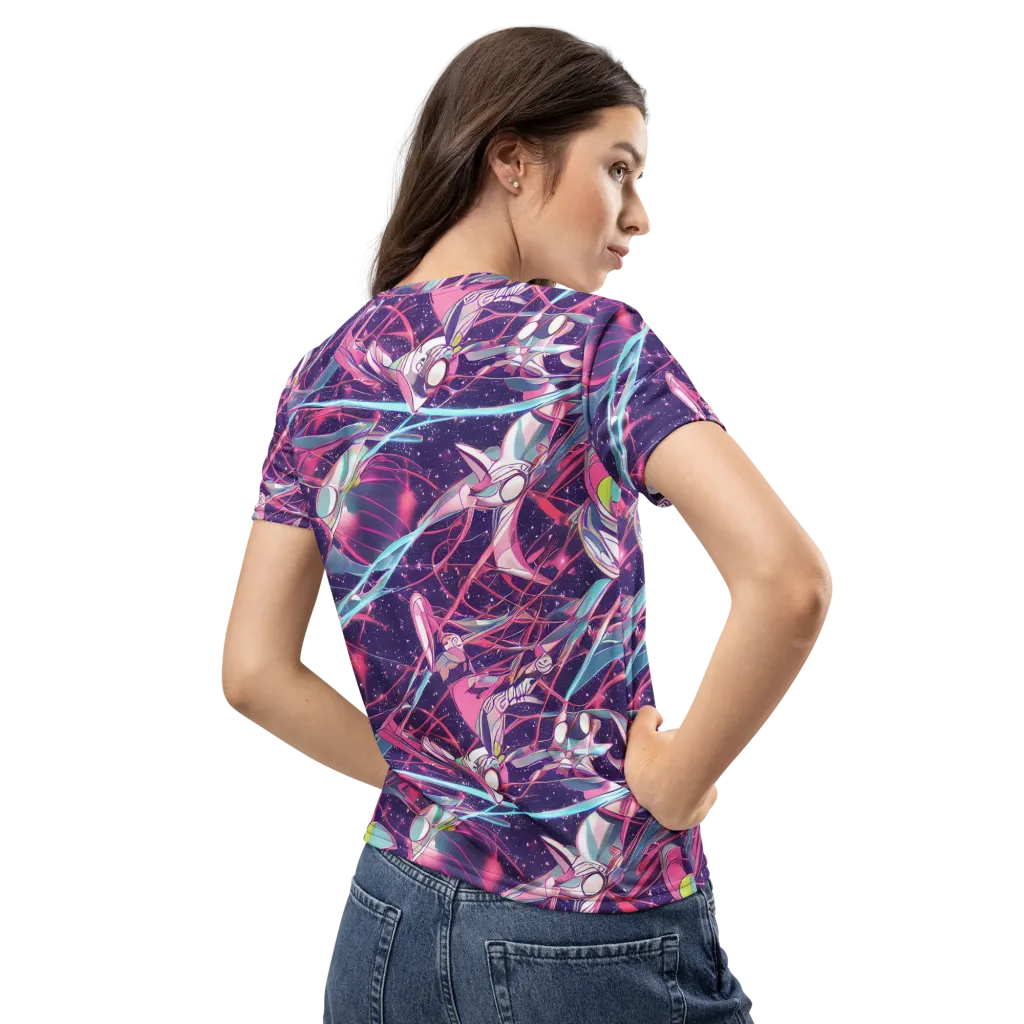 Neo-Tokyo Twirl on Women's Crew Neck T-Shirt — Back
