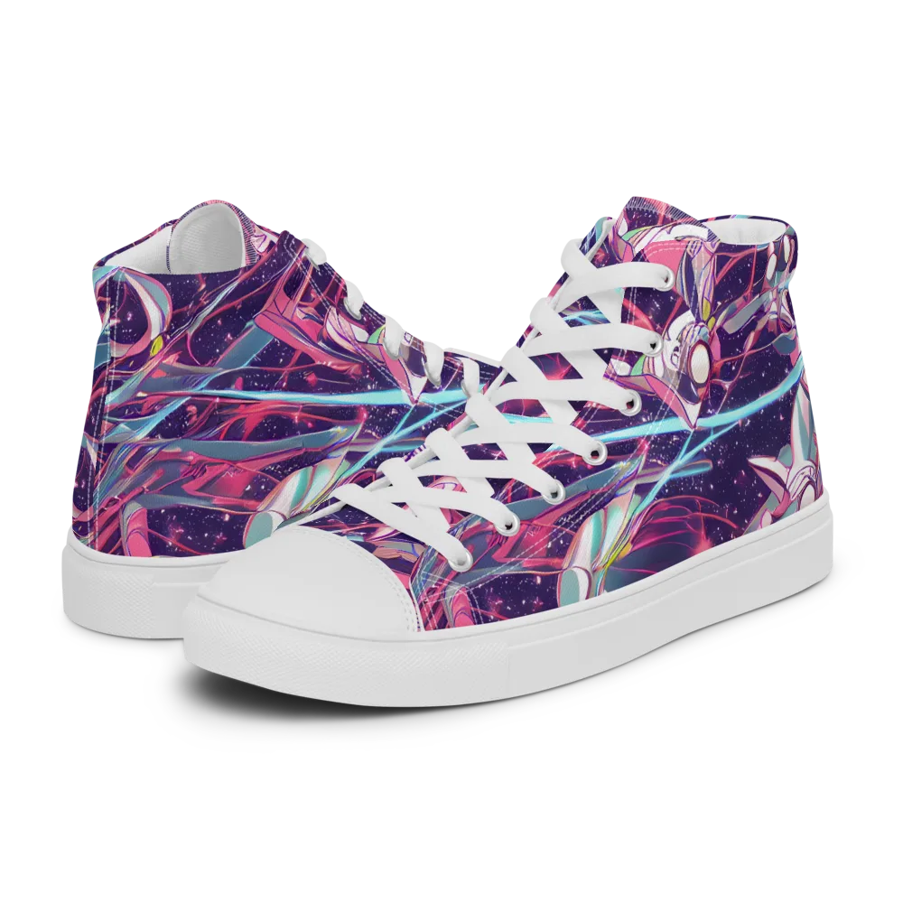 Neo-Tokyo Twirl on Women's High Top Canvas Shoes — Left