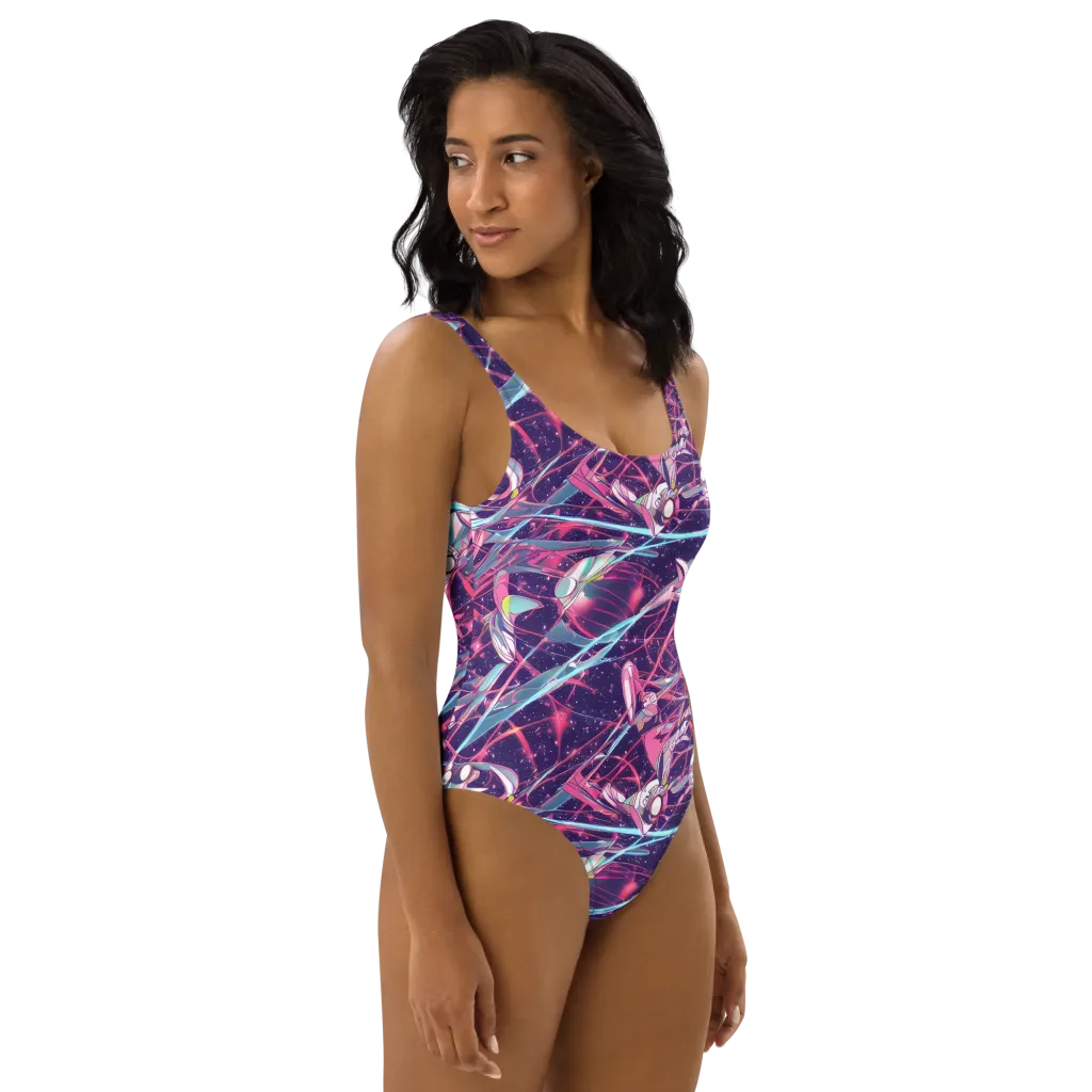Neo-Tokyo Twirl on One-Piece Swimsuit — Right