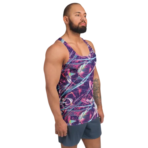 Neo-Tokyo Twirl on a Men's Tank Top