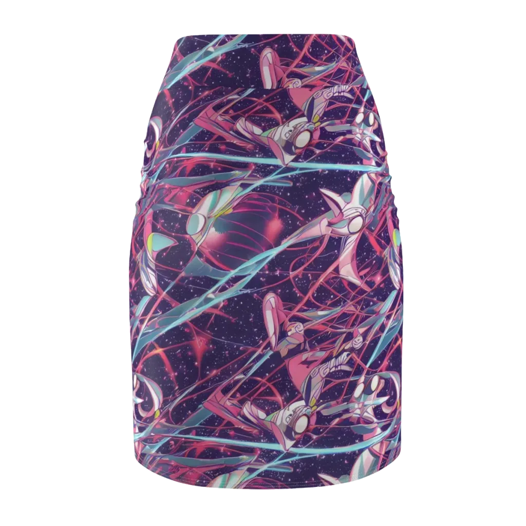 Neo-Tokyo Twirl on Pencil Skirt — Back