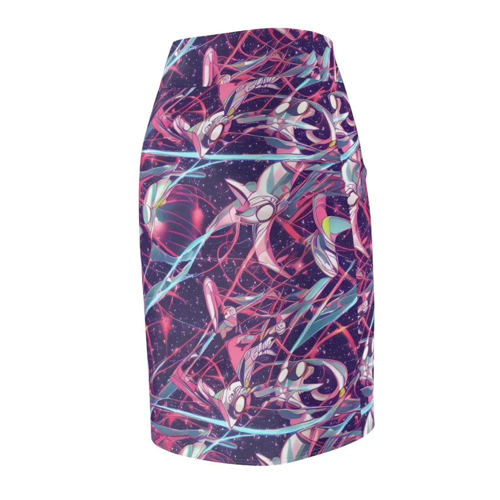 Neo-Tokyo Twirl on Pencil Skirt — Back Side