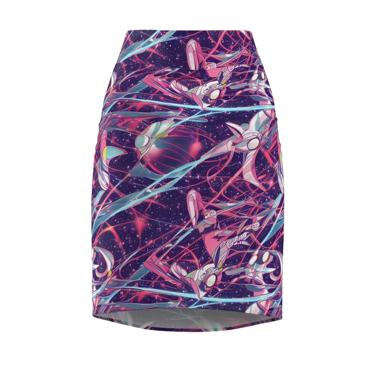 Neo-Tokyo Twirl on Pencil Skirt — Front