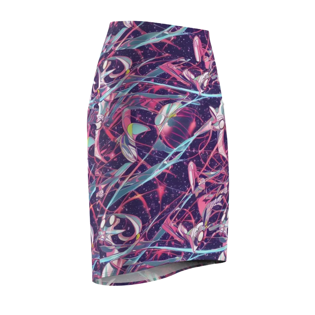 Neo-Tokyo Twirl on Pencil Skirt — Front Side