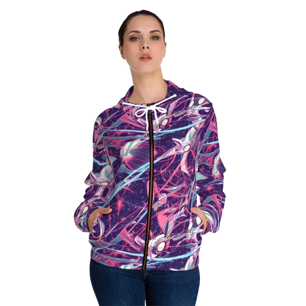 Neo-Tokyo Twirl on Women's Full-Zip Hoodie — Front On Person