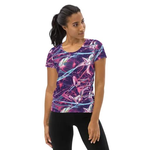 Neo-Tokyo Twirl on a Women's Athletic T-Shirt