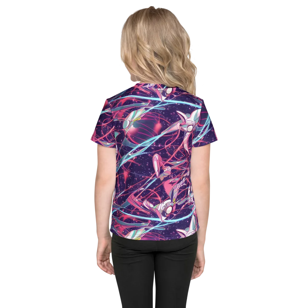 Neo-Tokyo Twirl on Kids Crew Neck T-Shirt — Back