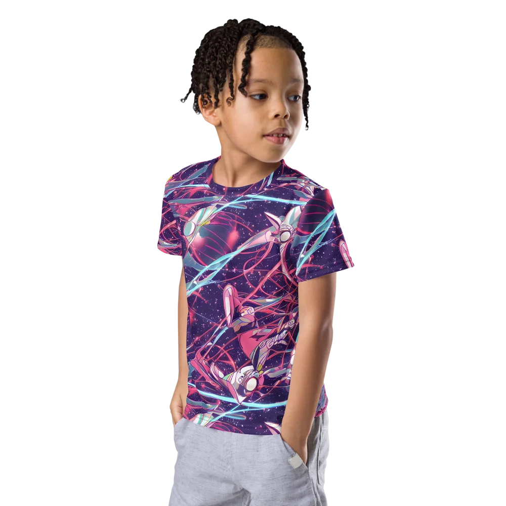 Neo-Tokyo Twirl on Kids Crew Neck T-Shirt — Left Front
