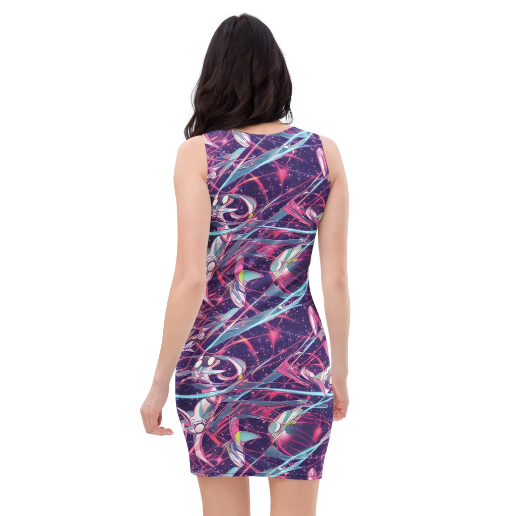 Neo-Tokyo Twirl on Bodycon Dress — Back