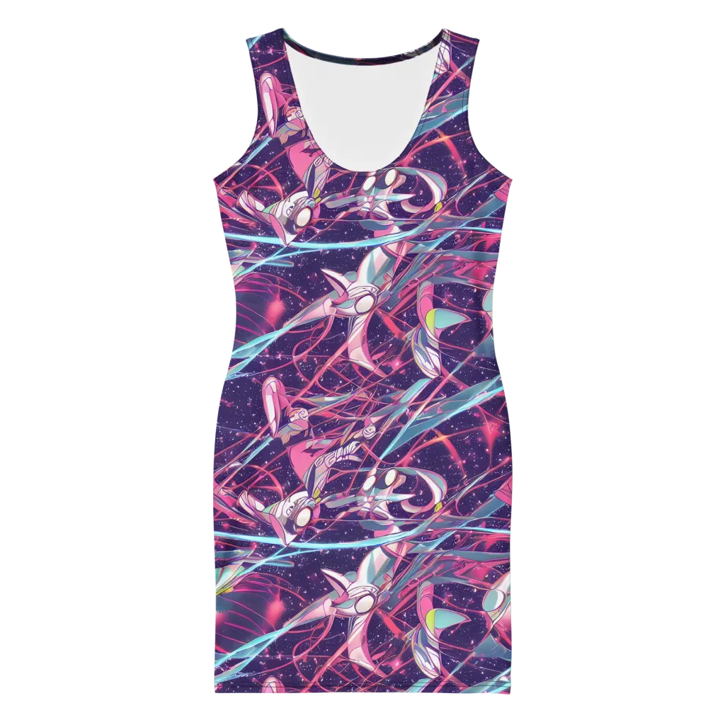 Neo-Tokyo Twirl on Bodycon Dress — Front