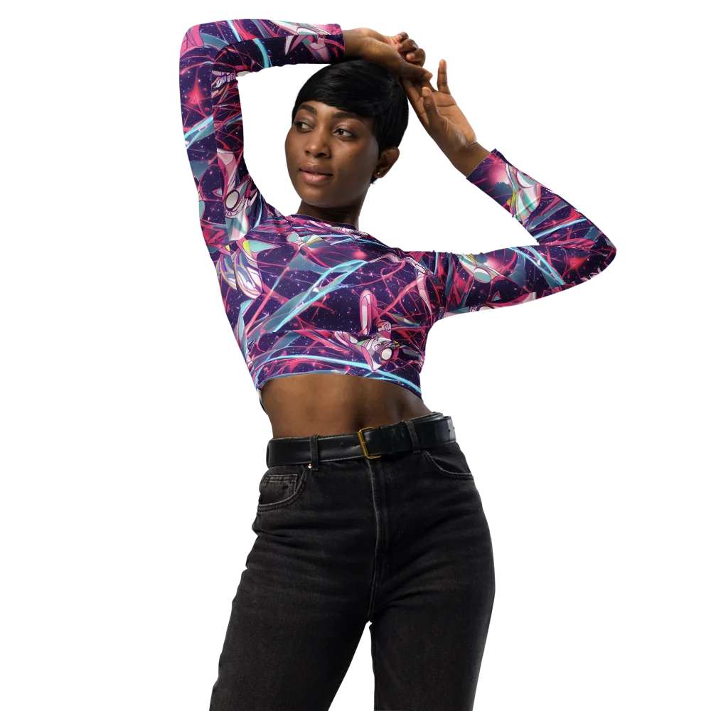 Neo-Tokyo Twirl on Long Sleeve Crop Top — Front