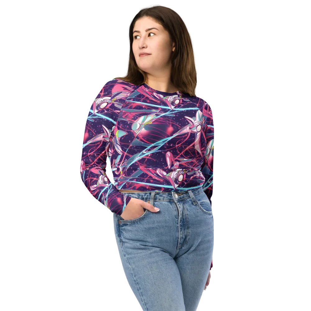 Neo-Tokyo Twirl on Long Sleeve Crop Top — Front