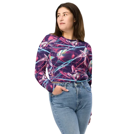 Neo-Tokyo Twirl on a Long Sleeve Crop Top