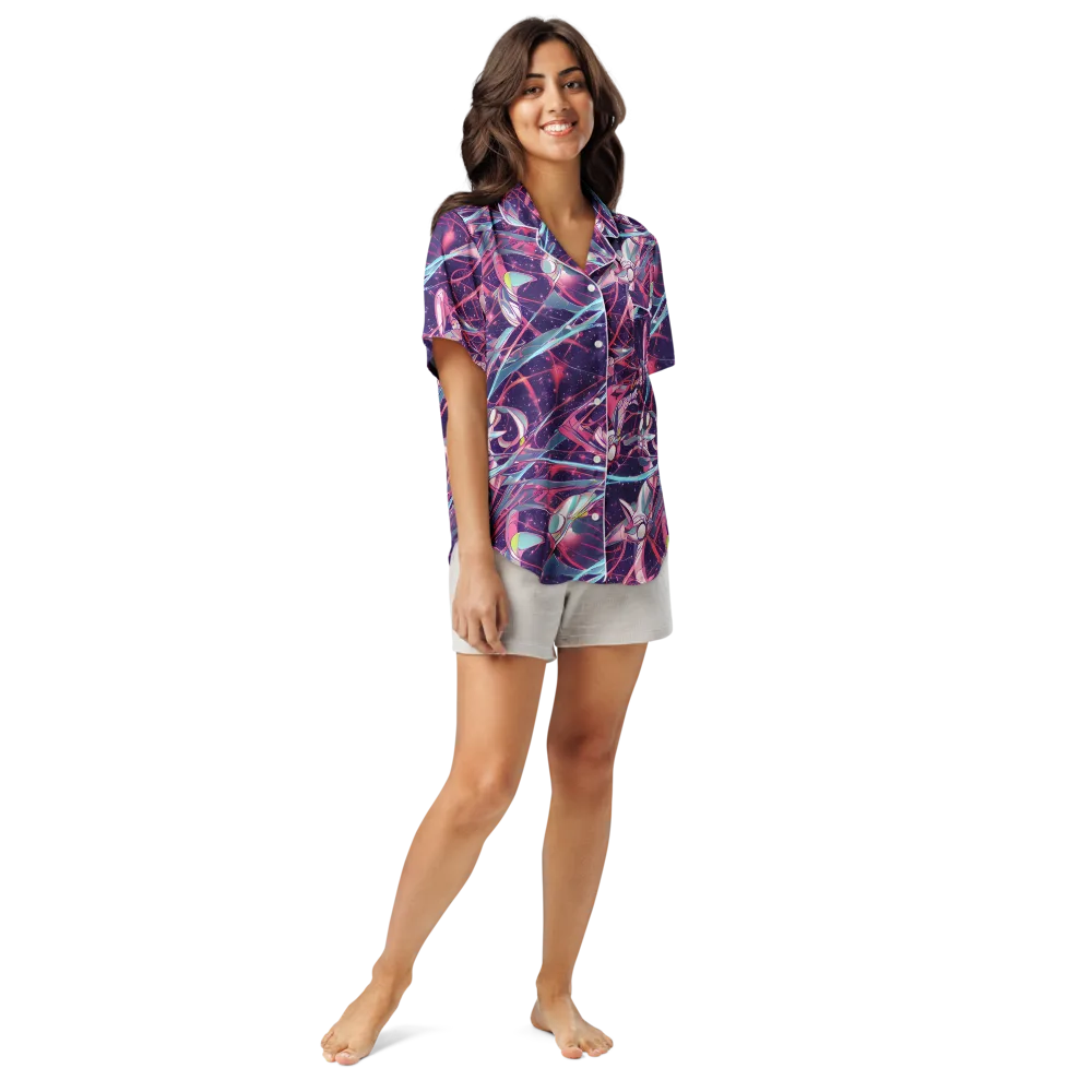 Neo-Tokyo Twirl on Women's Short Sleeve Pajama Top — Front