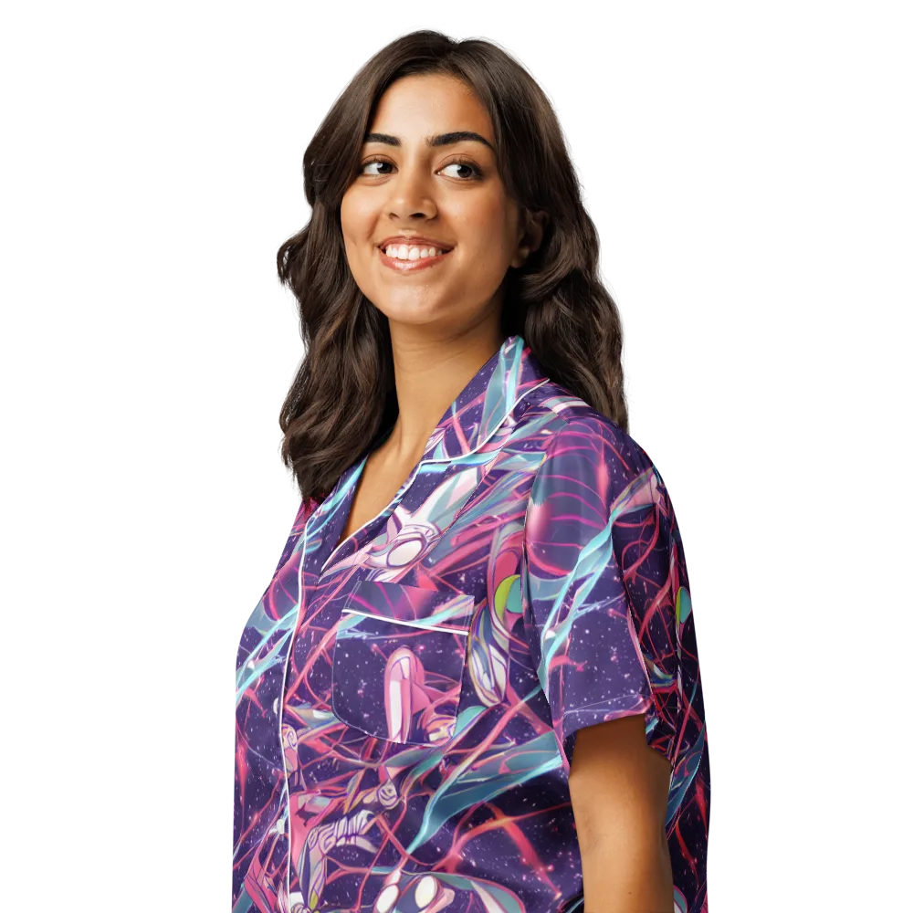 Neo-Tokyo Twirl on Women's Short Sleeve Pajama Top — Left Front