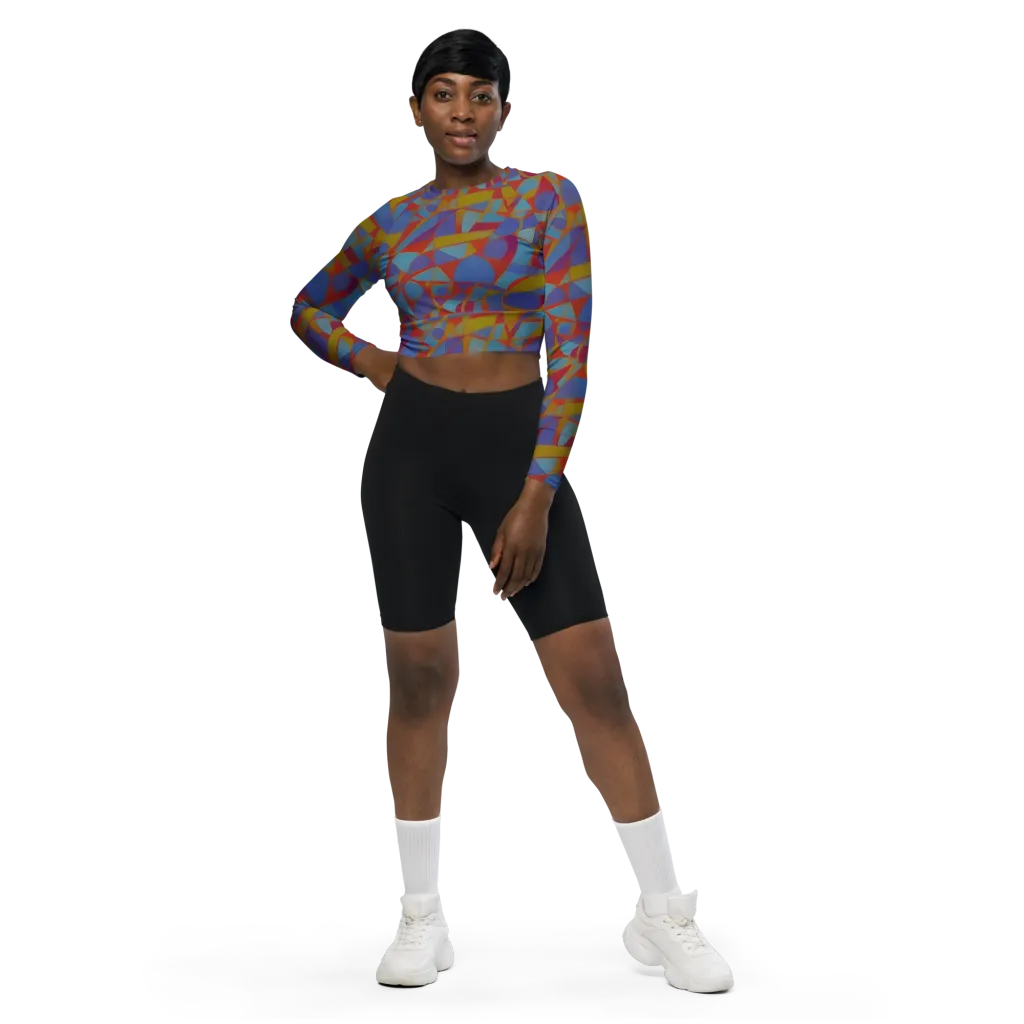 Prism Circuit on Long Sleeve Crop Top — Front