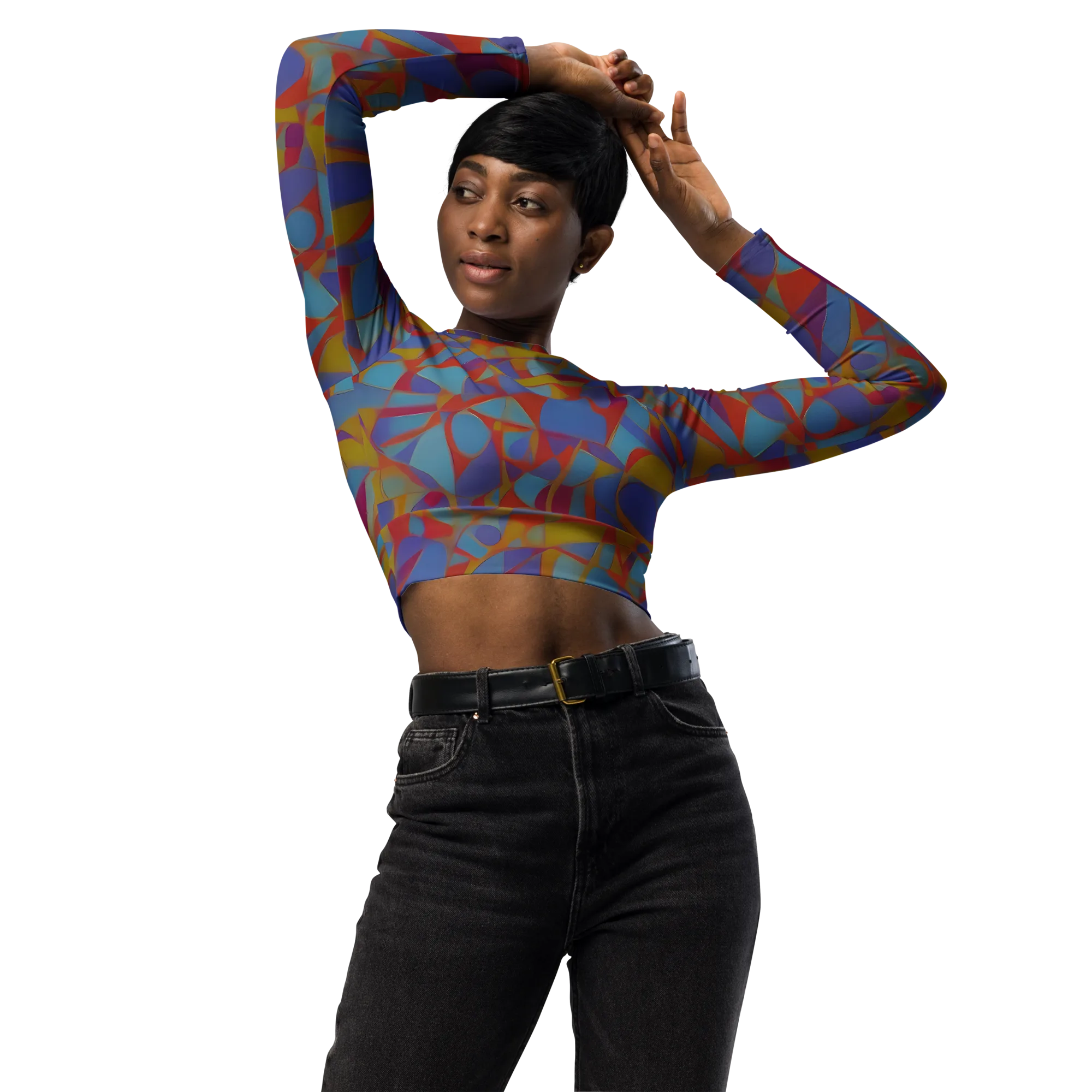 Prism Circuit on Long Sleeve Crop Top — Front