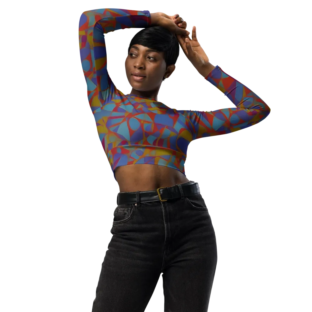 Prism Circuit on Long Sleeve Crop Top — Front
