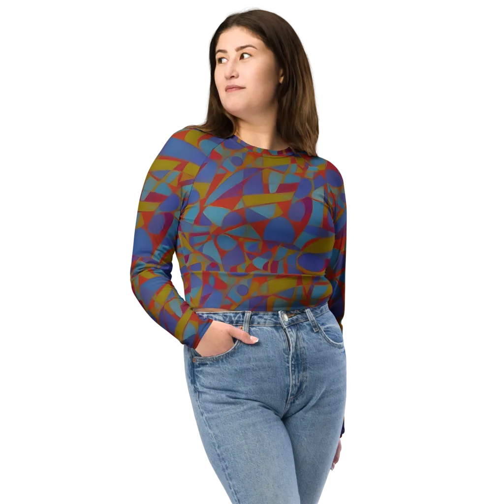 Prism Circuit on Long Sleeve Crop Top — Front