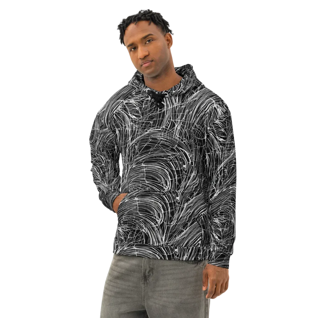 Biomech Spiral on Cotton Hoodie — Left Front