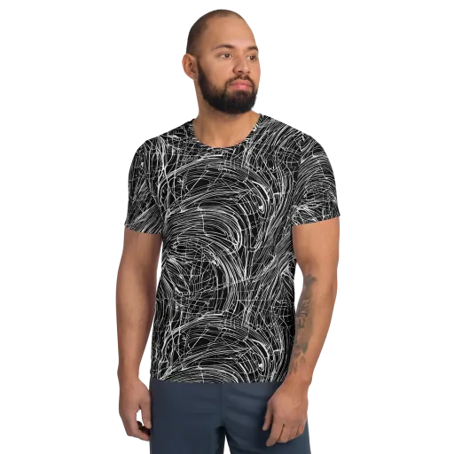 Biomech Spiral on a Men's Athletic T-Shirt