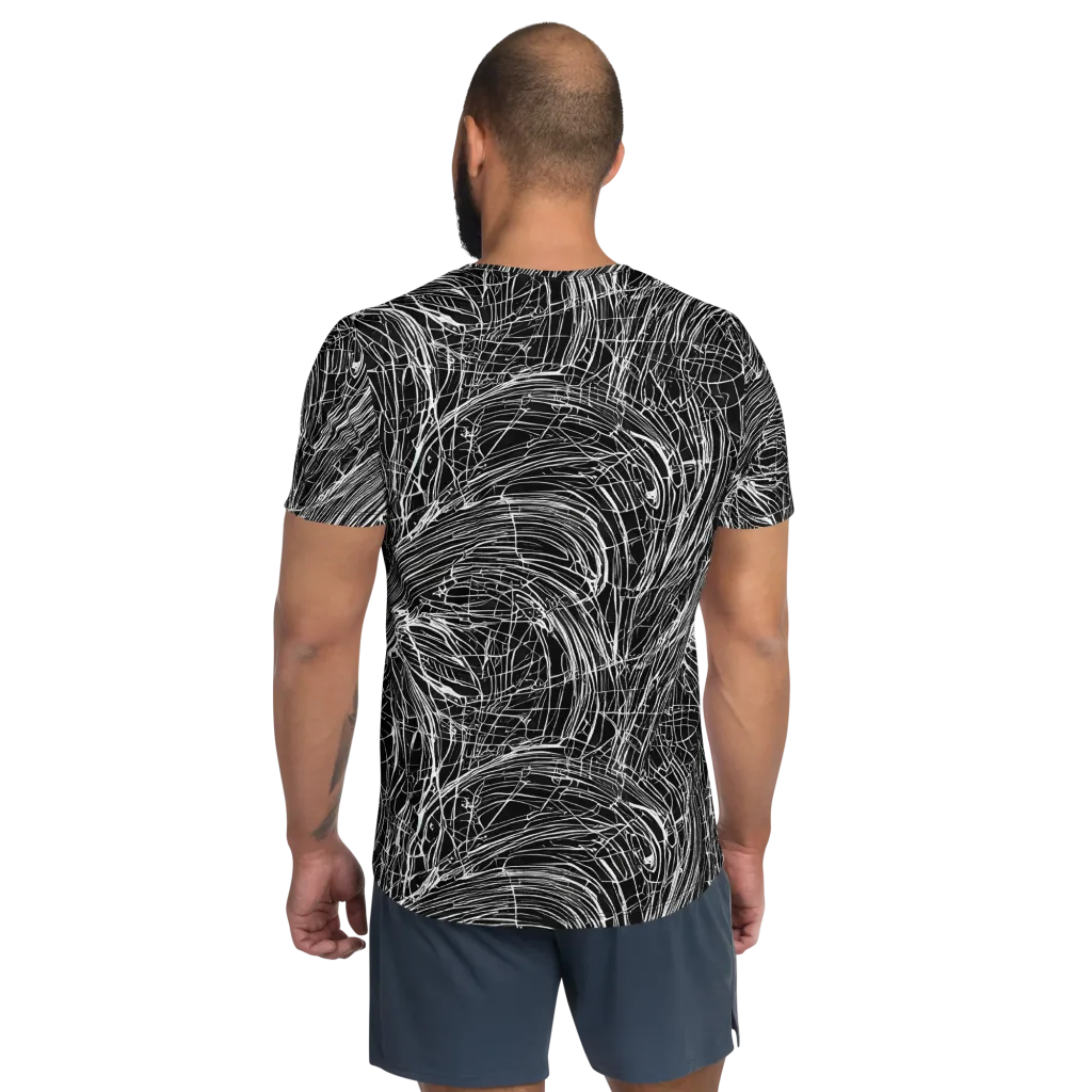 Biomech Spiral on Men's Athletic T-Shirt — Back