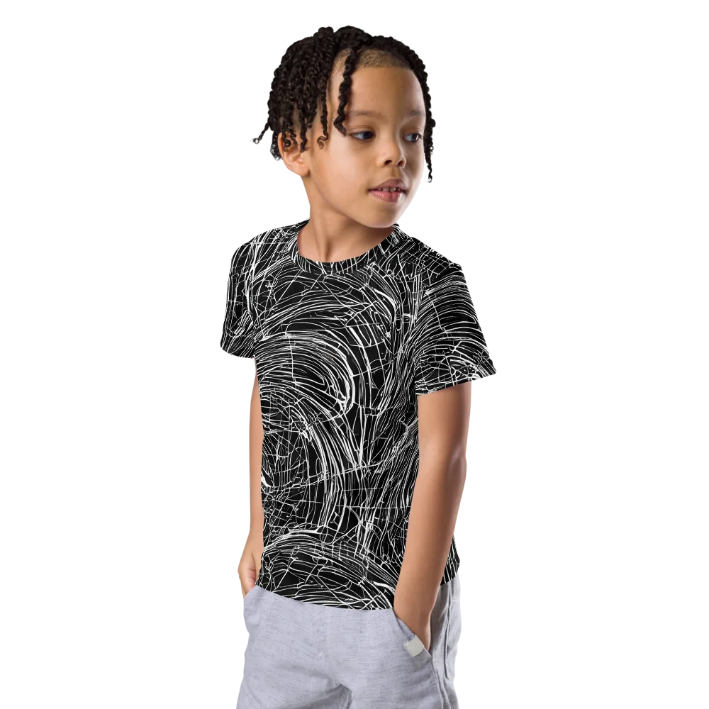 Biomech Spiral on Kids Crew Neck T-Shirt — Left Front