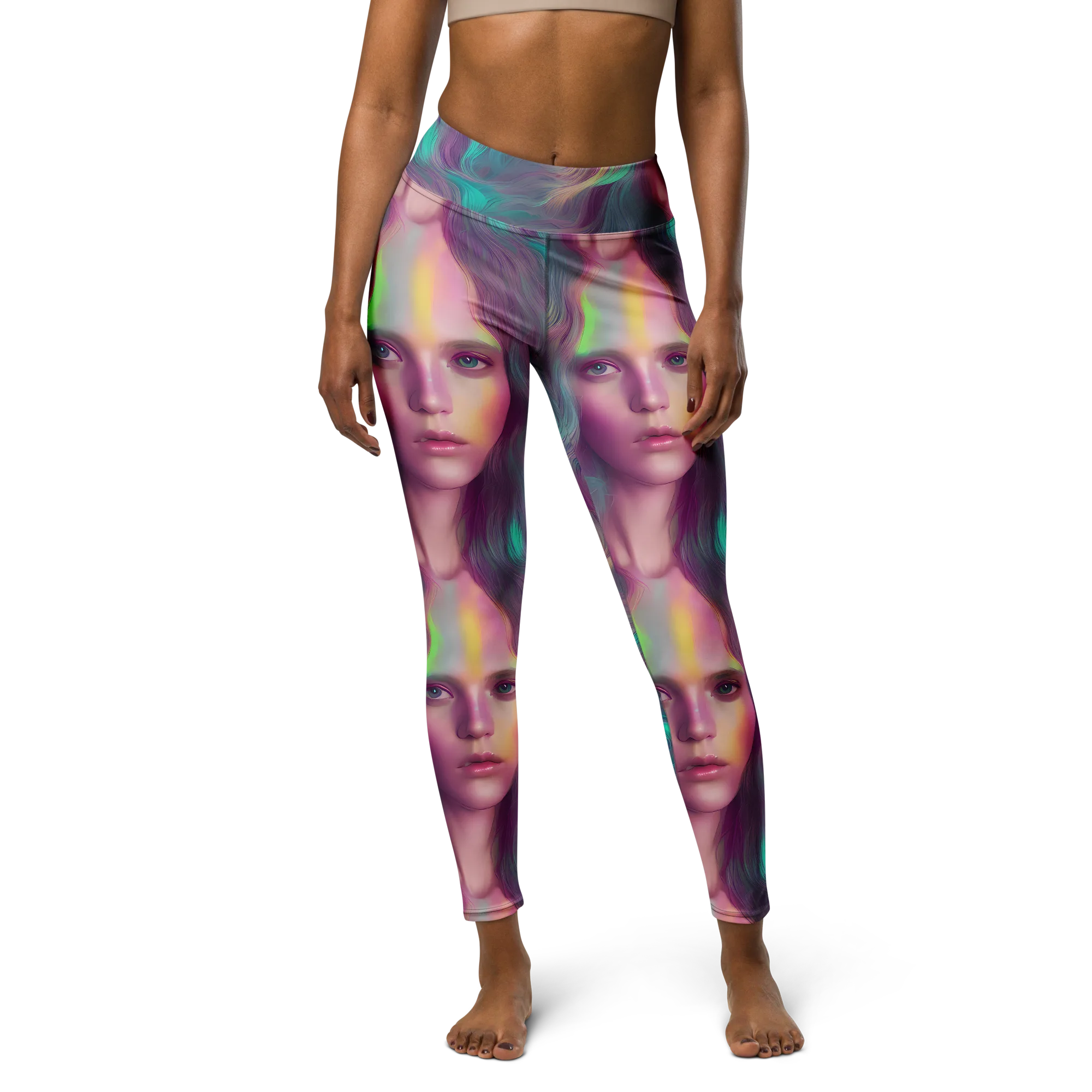 Surreal Tresses on Yoga Leggings — Front
