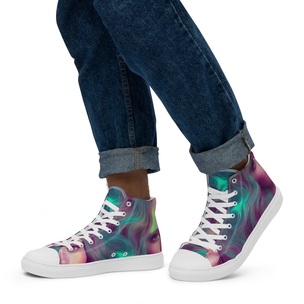 Surreal Tresses on Men's High Top Canvas Shoes — Left