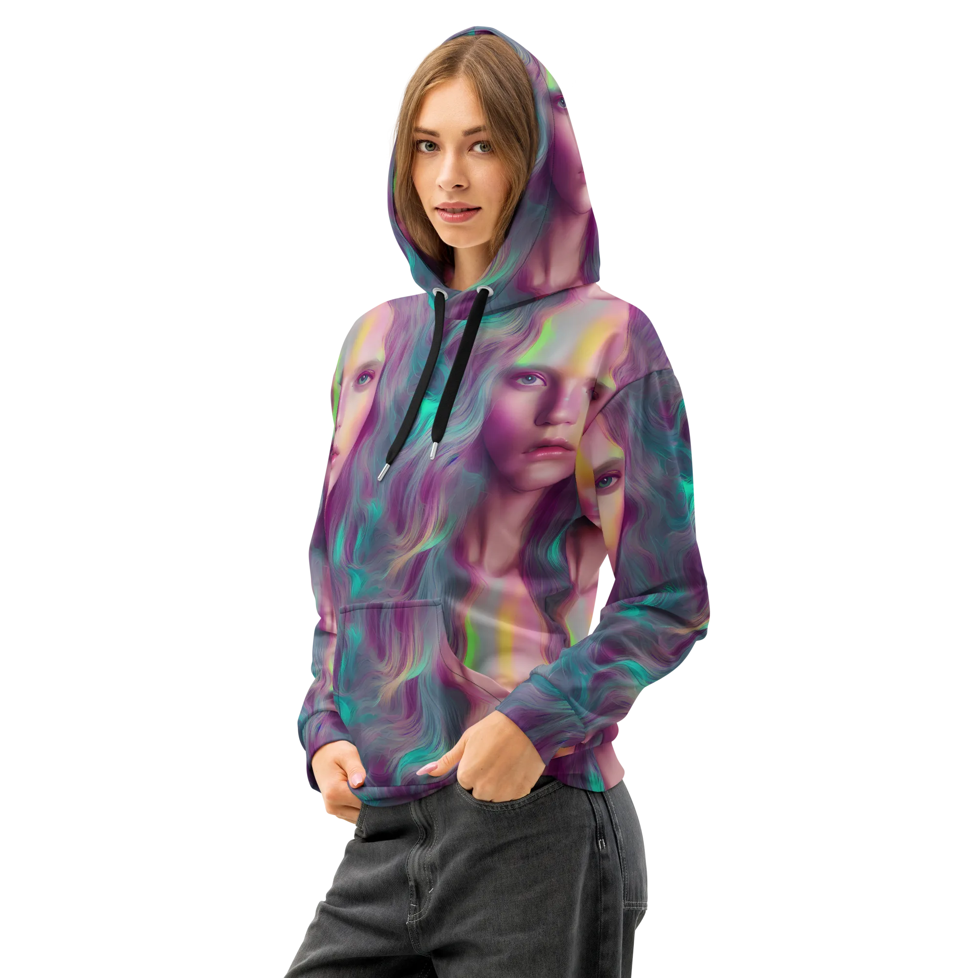 Surreal Tresses on Cotton Hoodie — Left Front
