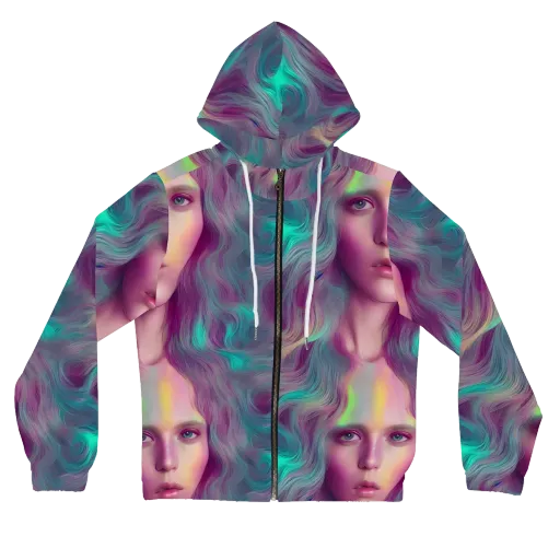 Surreal Tresses on a Women's Full-Zip Hoodie