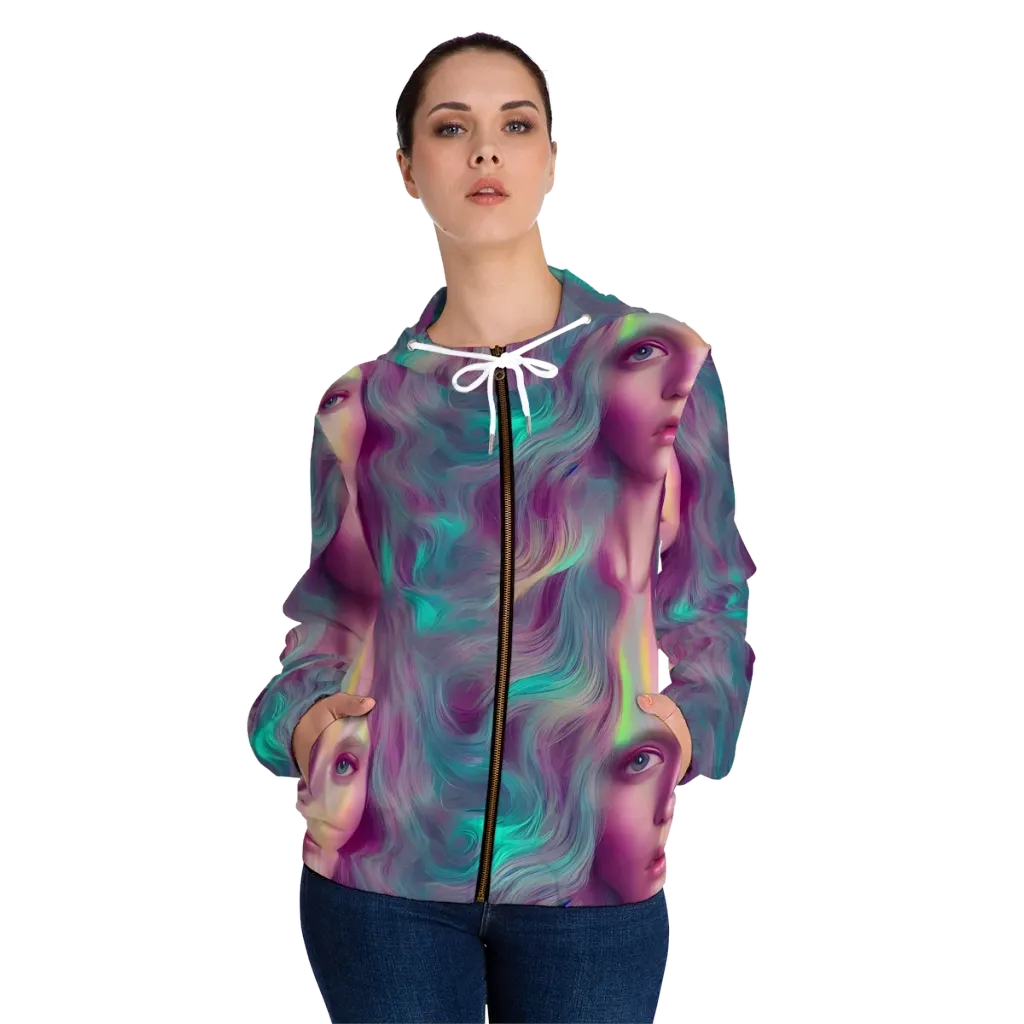 Surreal Tresses on Women's Full-Zip Hoodie — Front On Person