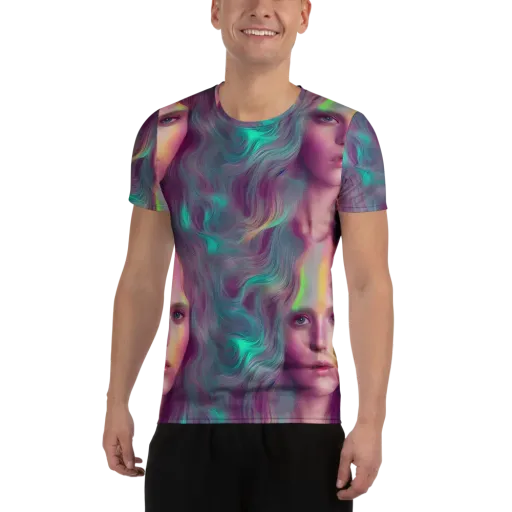 Surreal Tresses on a Men's Athletic T-Shirt