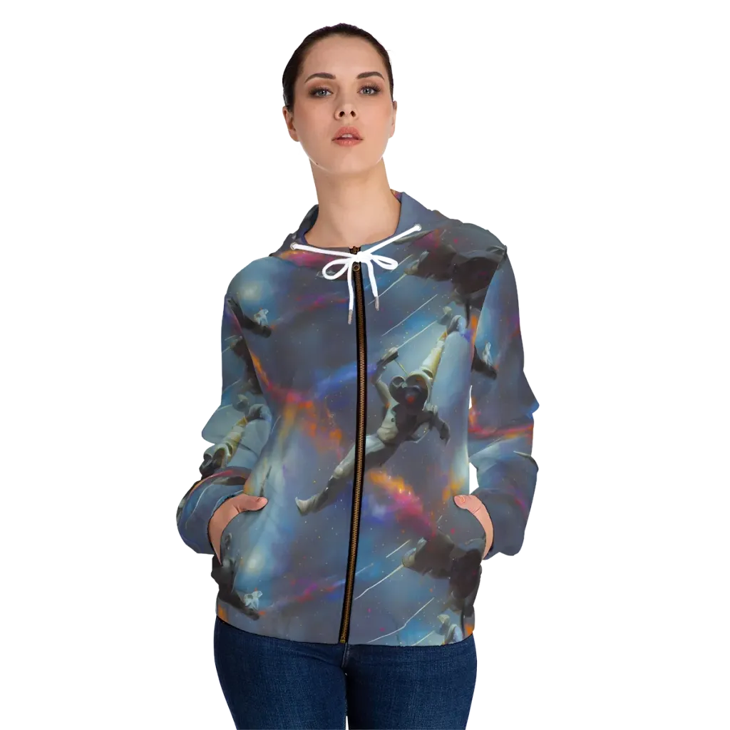 Gravity's Palette on Women's Full-Zip Hoodie — Front On Person
