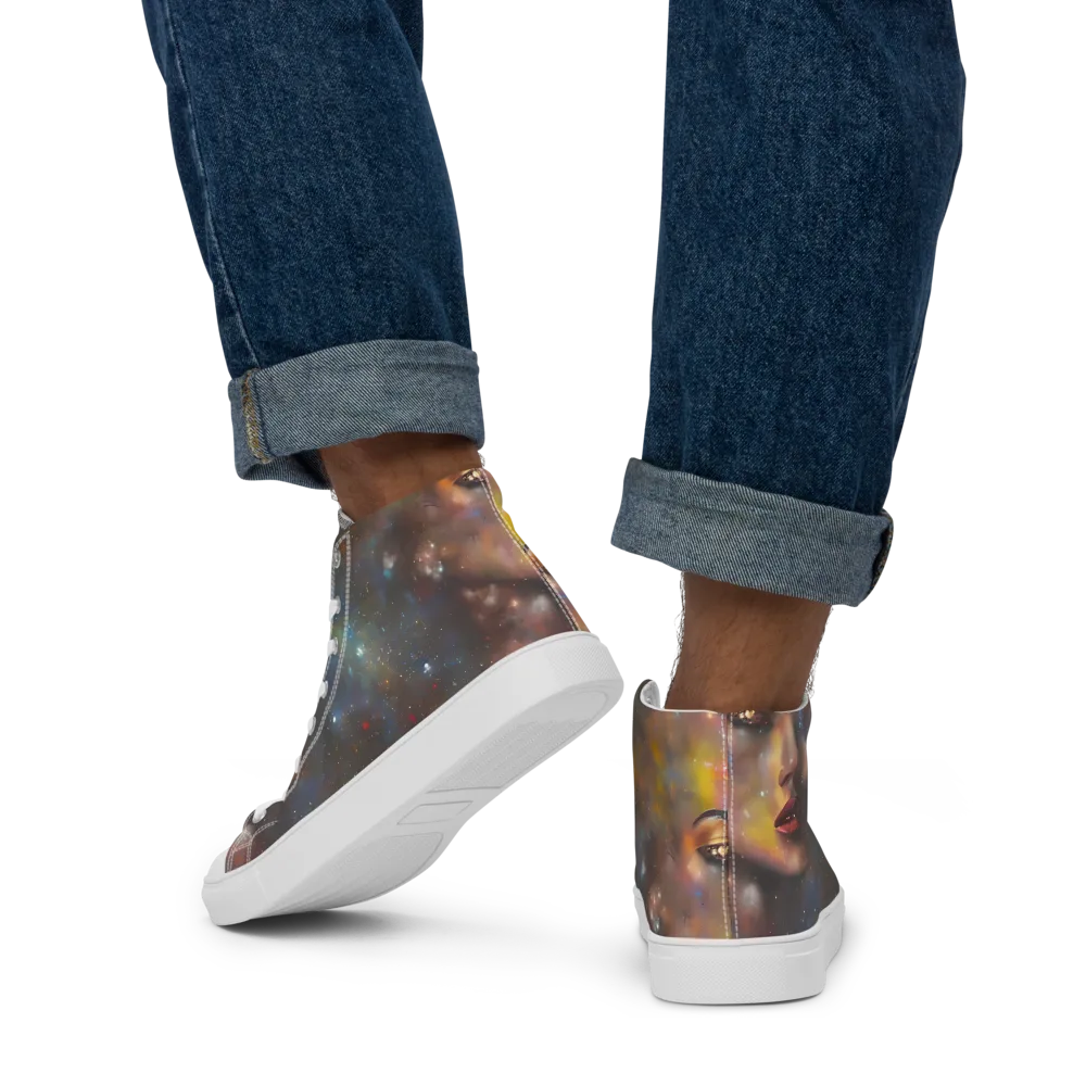 Gilded Galaxies on Men's High Top Canvas Shoes — Back