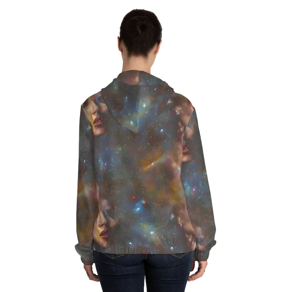 Gilded Galaxies on Women's Full-Zip Hoodie — Back On Person