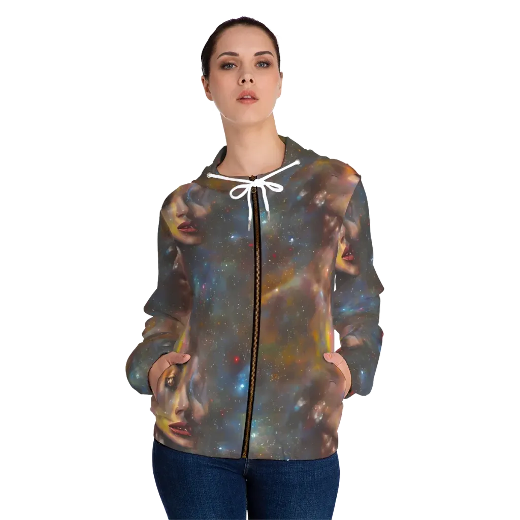 Gilded Galaxies on Women's Full-Zip Hoodie — Front On Person