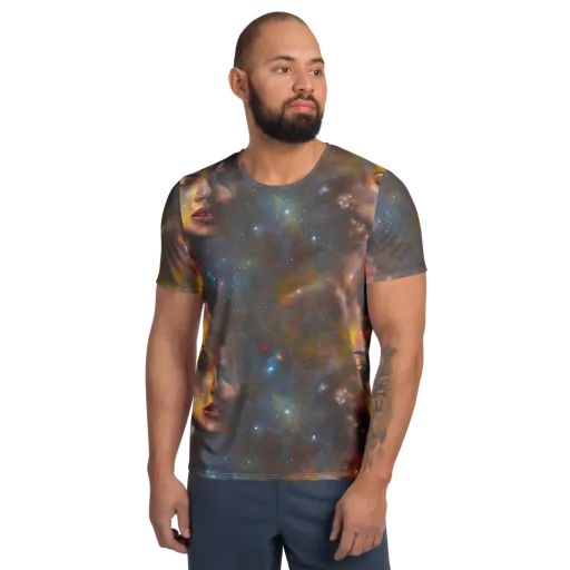 Gilded Galaxies on a Men's Athletic T-Shirt