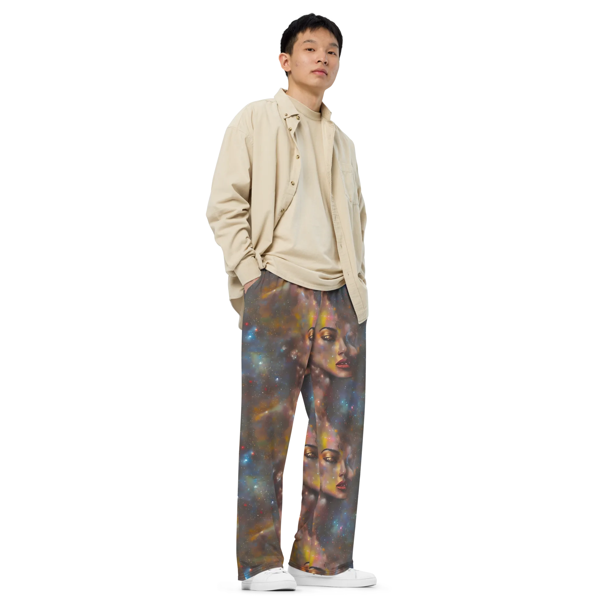 Gilded Galaxies on Wide-Leg Pants — Right Front