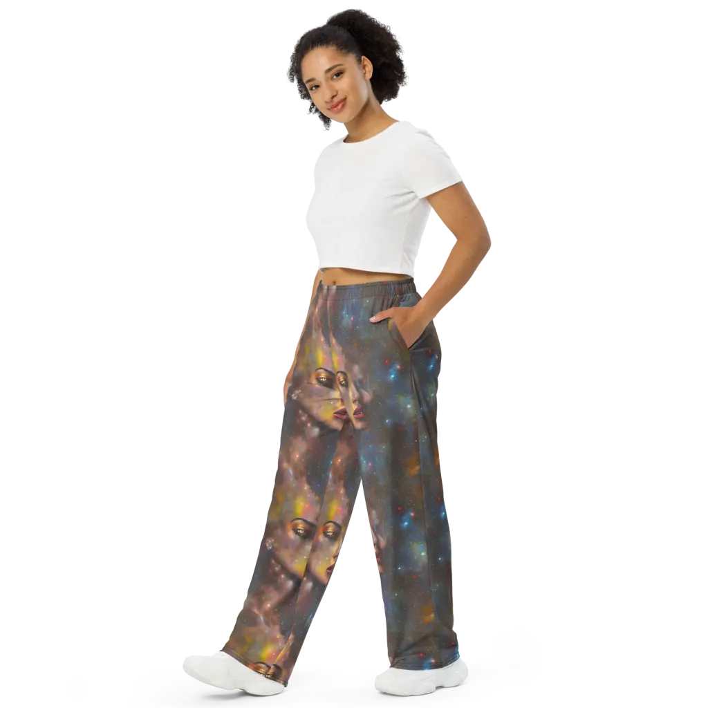 Gilded Galaxies on Wide-Leg Pants — Left Front